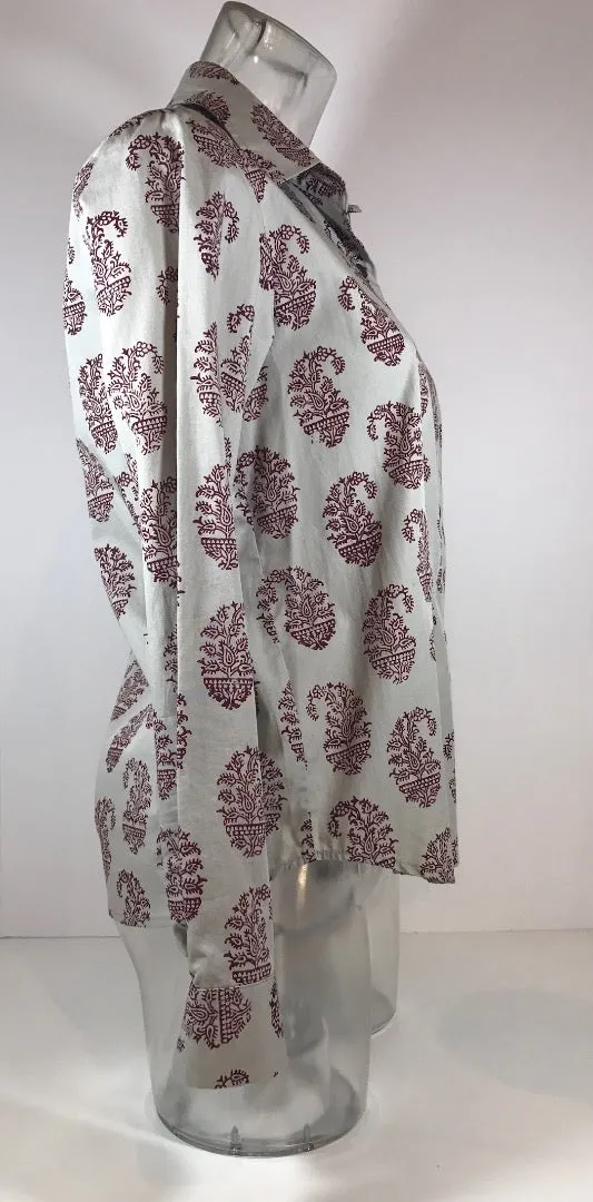 DRIES VAN NOTEN Gray Button Down w/ Paisley Print Size 36