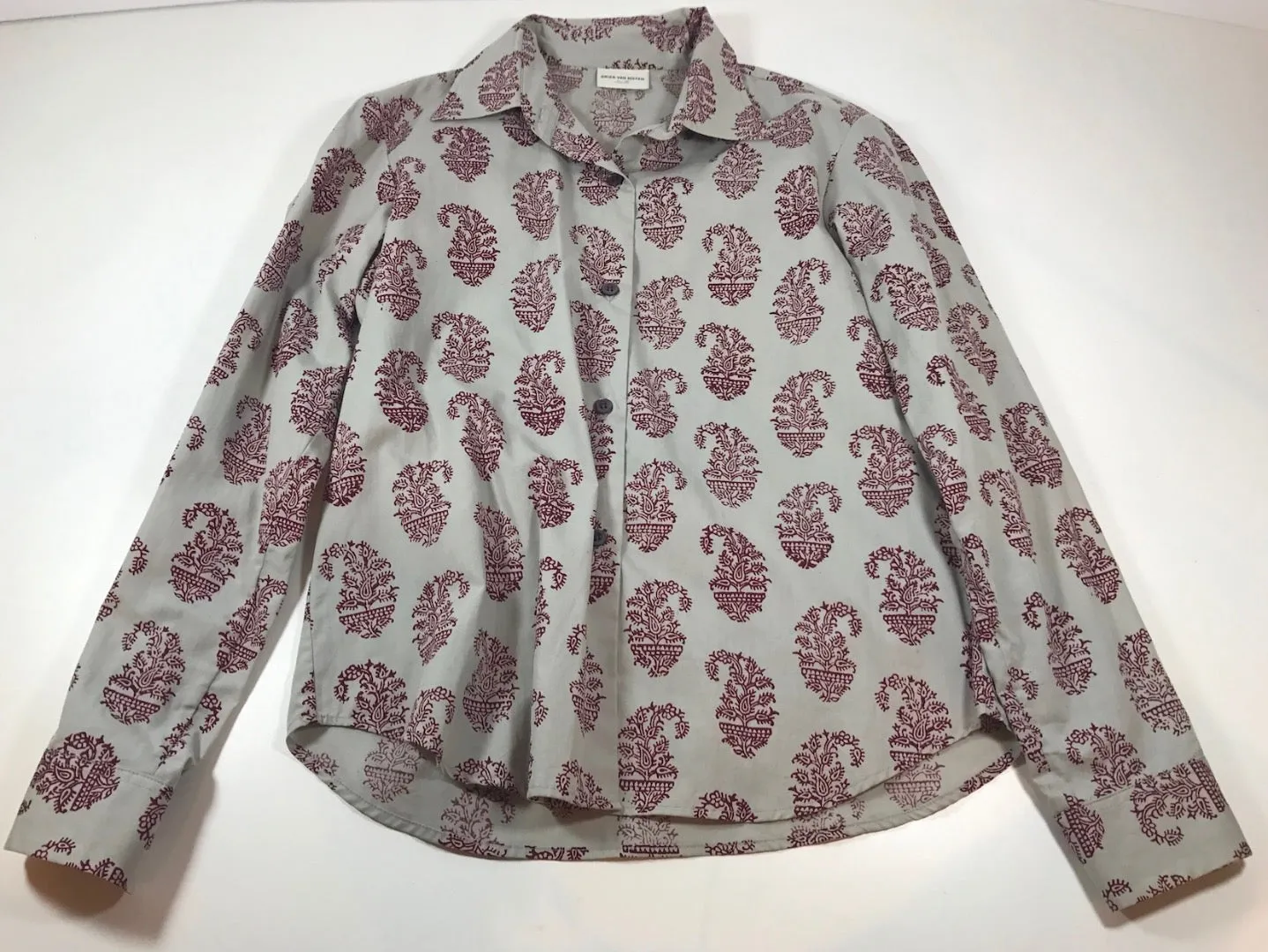 DRIES VAN NOTEN Gray Button Down w/ Paisley Print Size 36