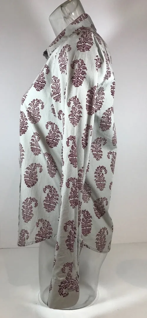 DRIES VAN NOTEN Gray Button Down w/ Paisley Print Size 36