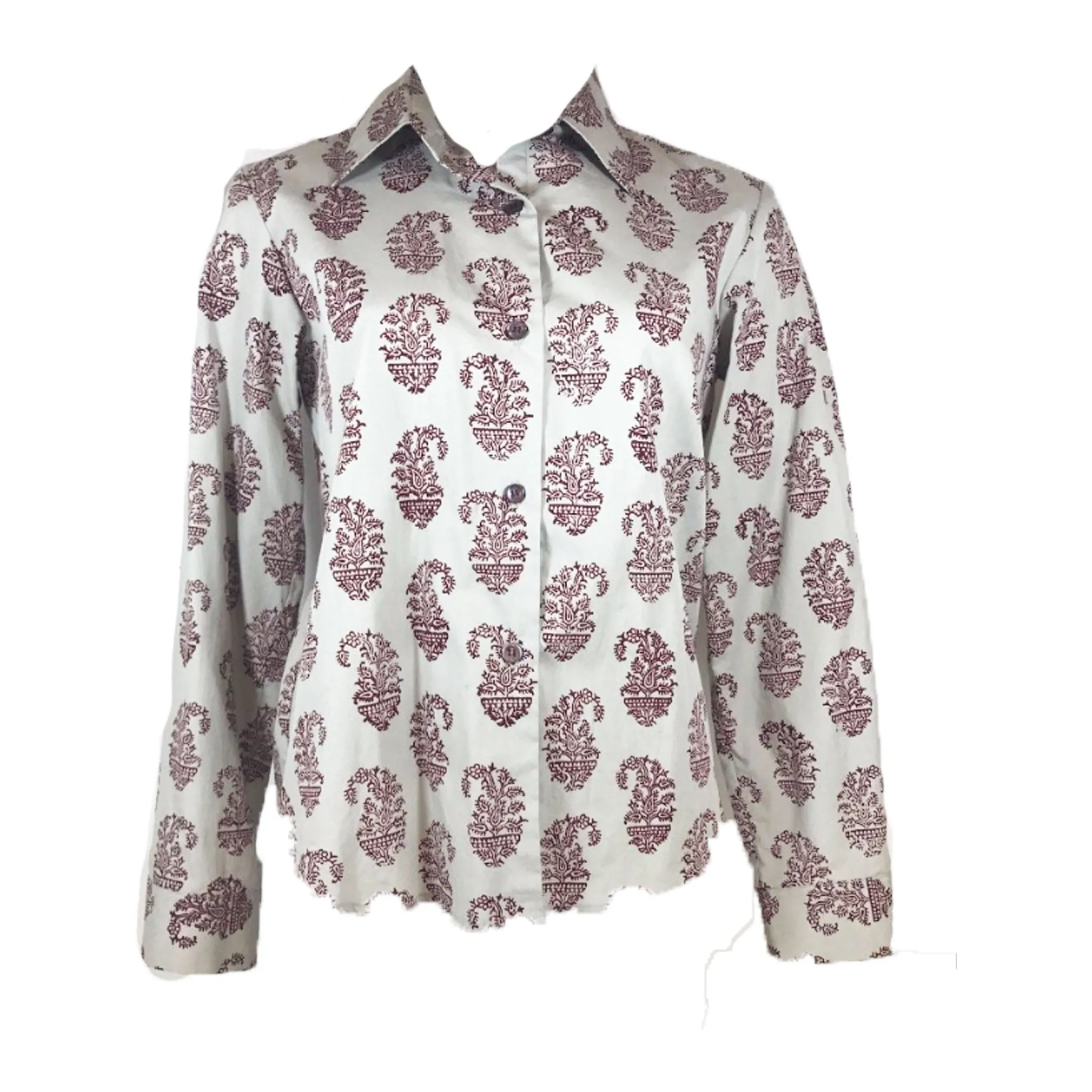 DRIES VAN NOTEN Gray Button Down w/ Paisley Print Size 36