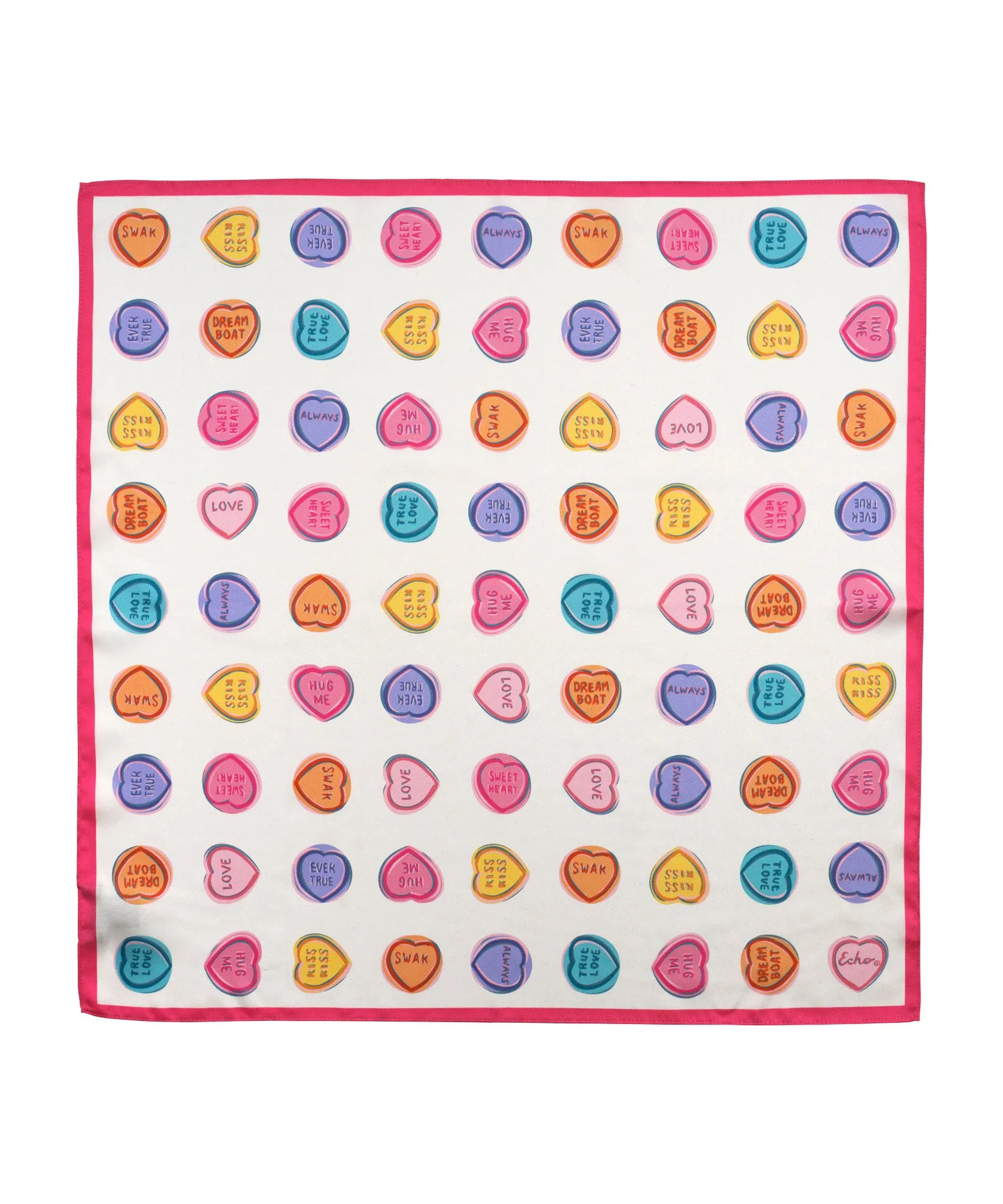 Echo Conversational Hearts Silk Bandana Cream