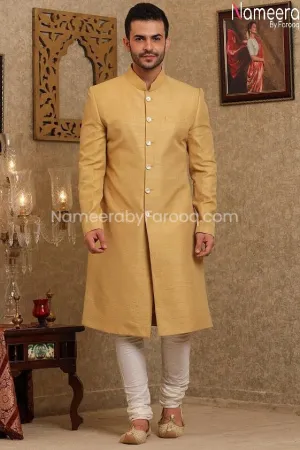 Elegant Golden Pakistani Sherwani for Groom 2021 #GR73