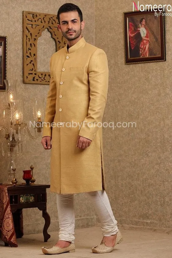Elegant Golden Pakistani Sherwani for Groom 2021 #GR73