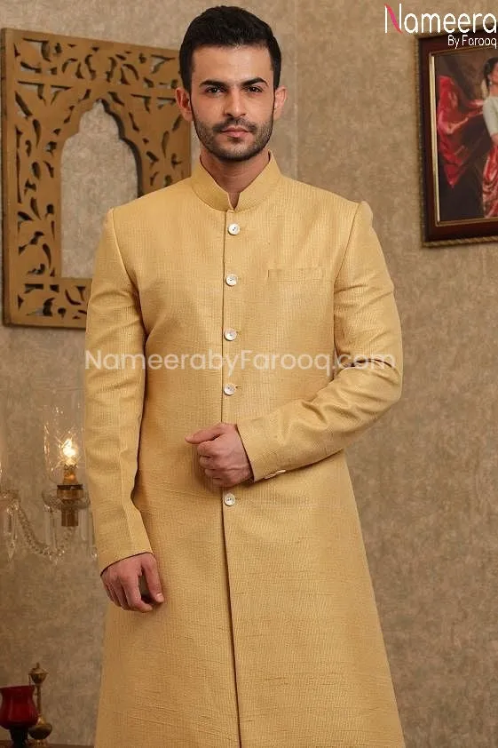Elegant Golden Pakistani Sherwani for Groom 2021 #GR73