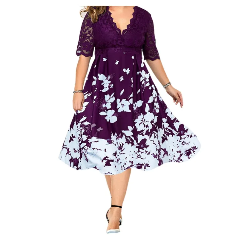 Elegant Mesh Sleeve Tunic Dress Plus Size