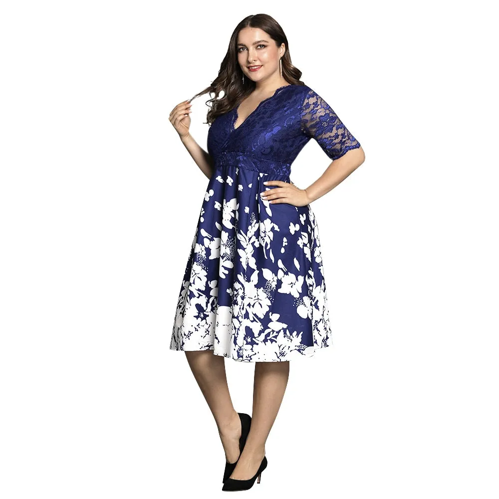Elegant Mesh Sleeve Tunic Dress Plus Size