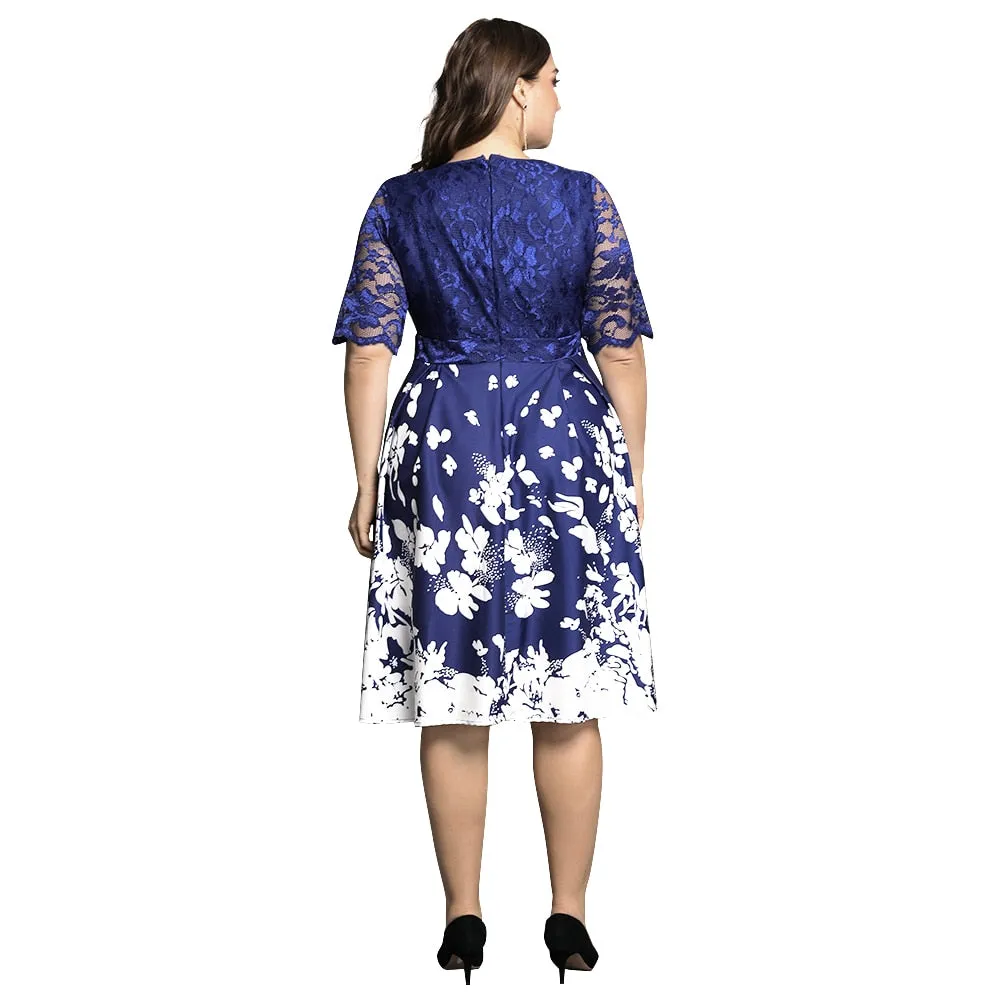Elegant Mesh Sleeve Tunic Dress Plus Size