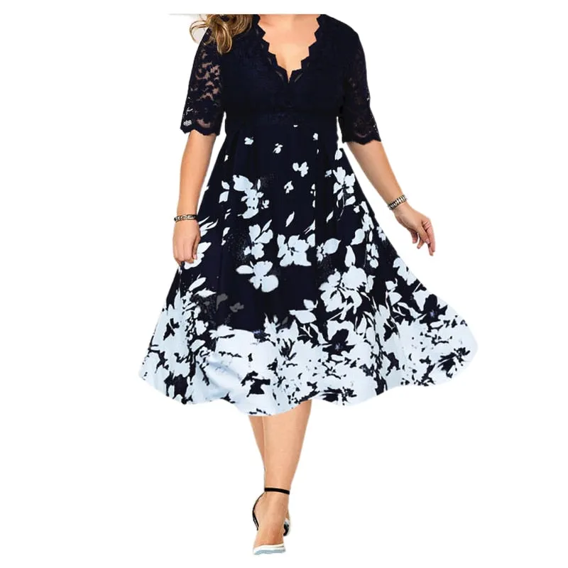 Elegant Mesh Sleeve Tunic Dress Plus Size