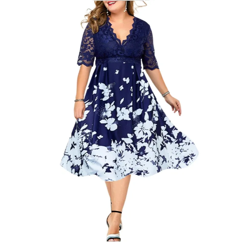 Elegant Mesh Sleeve Tunic Dress Plus Size