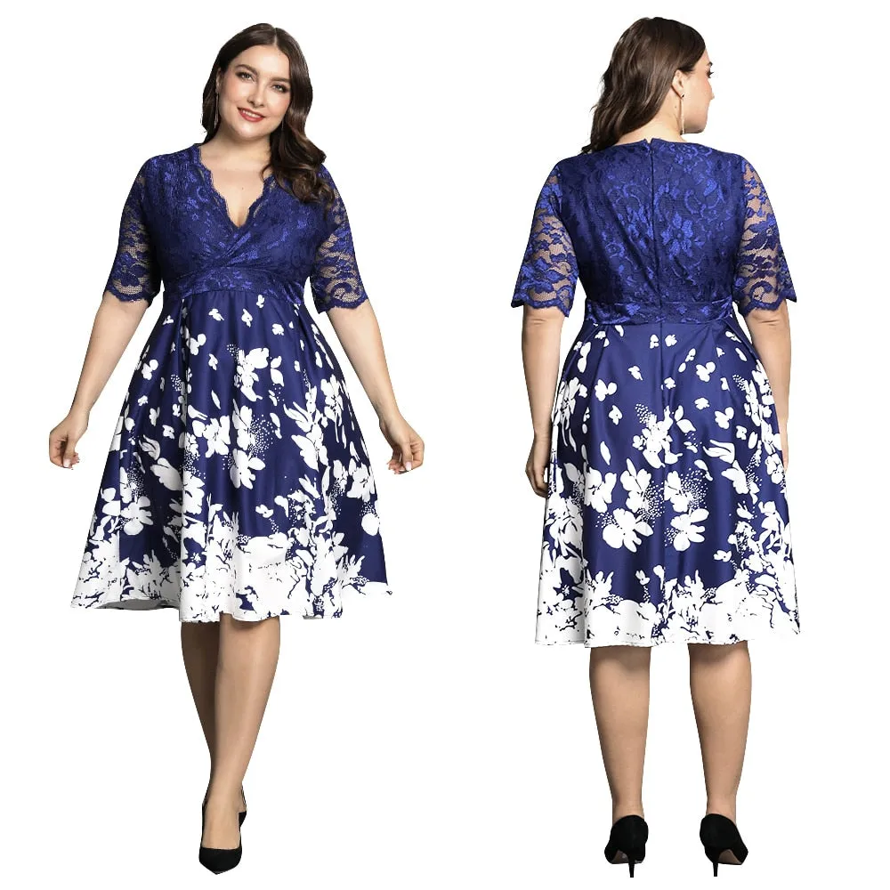 Elegant Mesh Sleeve Tunic Dress Plus Size