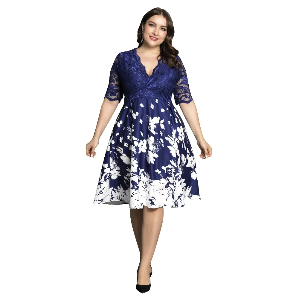 Elegant Mesh Sleeve Tunic Dress Plus Size
