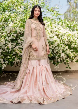 Elegant Pakistani Wedding Dress Nude Pink Kameez Sharara and Dupatta