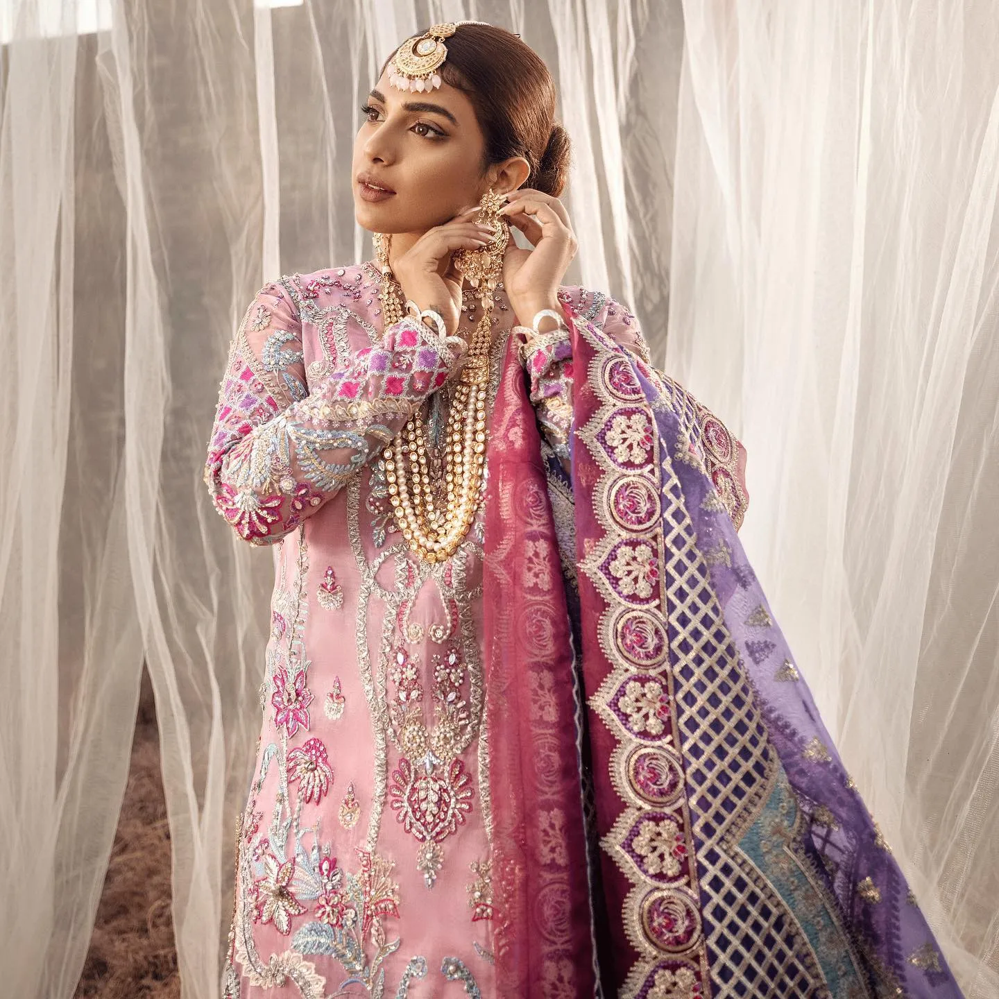 Elegant Sharara Kameez Pakistani Pink Dress #PS862