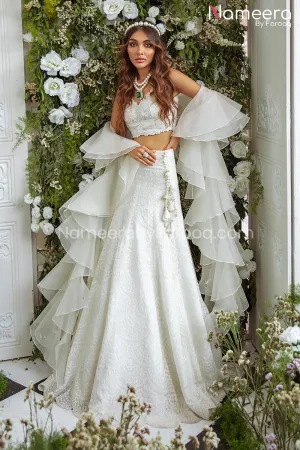 Elegant White Lehenga with Choli Dress Pakistani #BS674