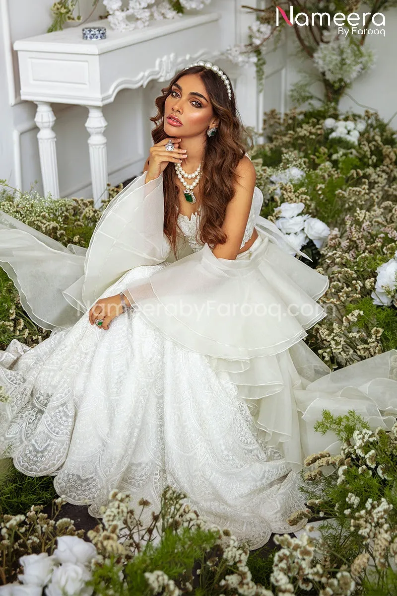 Elegant White Lehenga with Choli Dress Pakistani #BS674