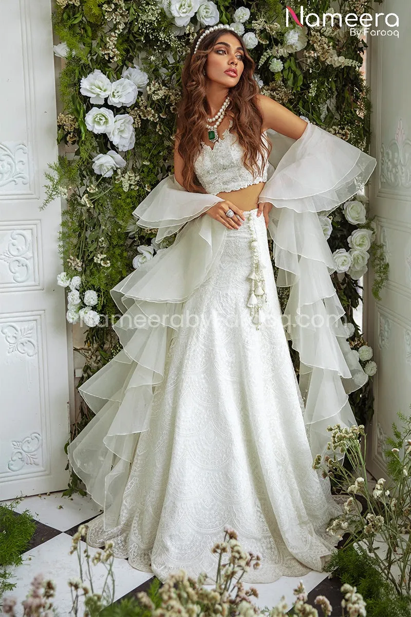 Elegant White Lehenga with Choli Dress Pakistani #BS674