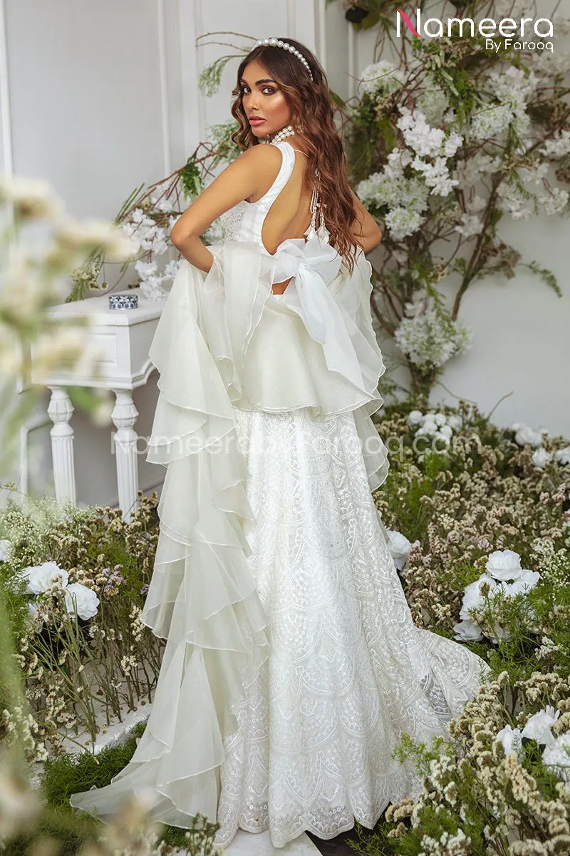 Elegant White Lehenga with Choli Dress Pakistani #BS674