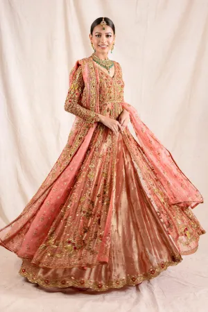 Embroidered Peach Lehenga Pakistani Mehndi Dresses