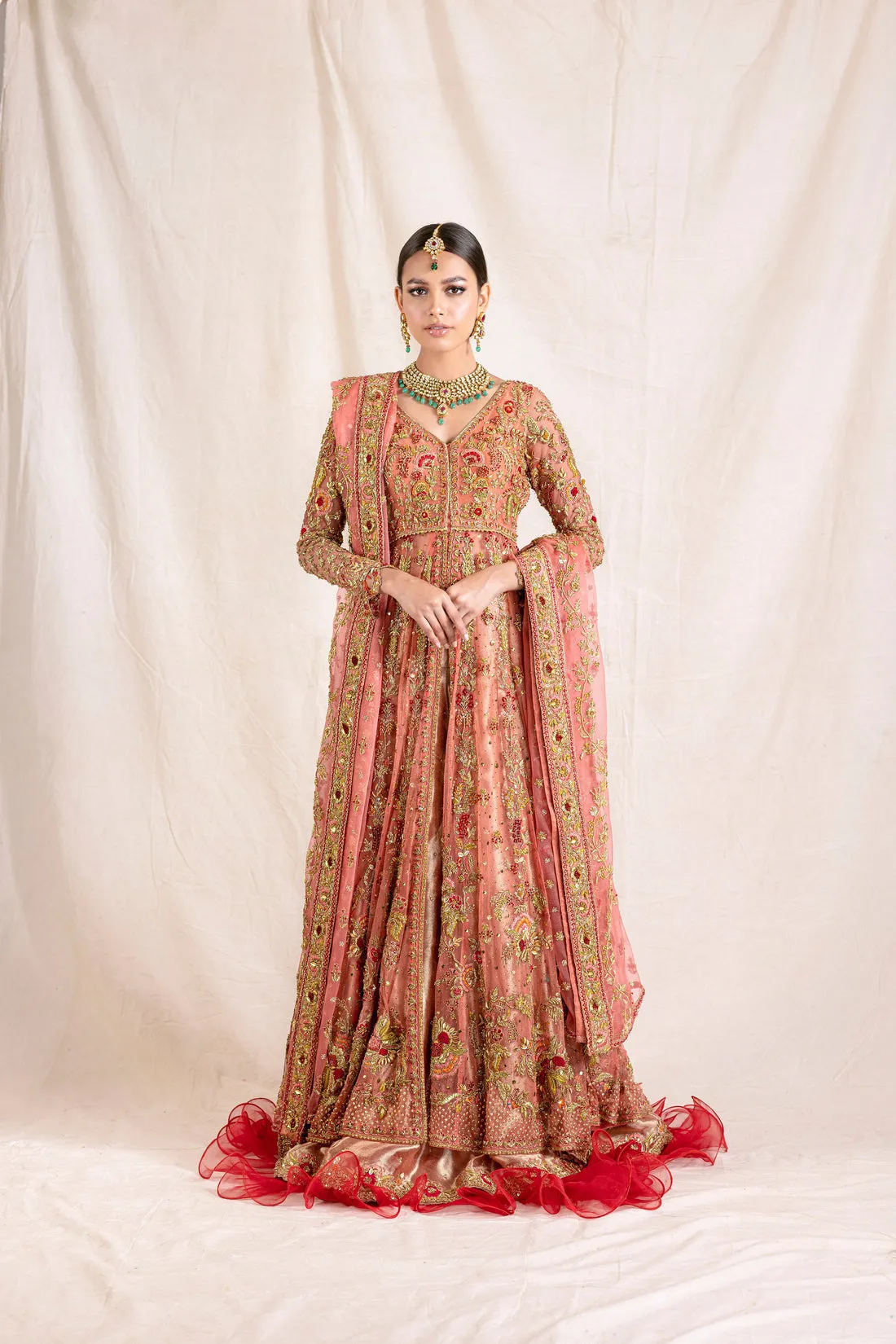 Embroidered Peach Lehenga Pakistani Mehndi Dresses