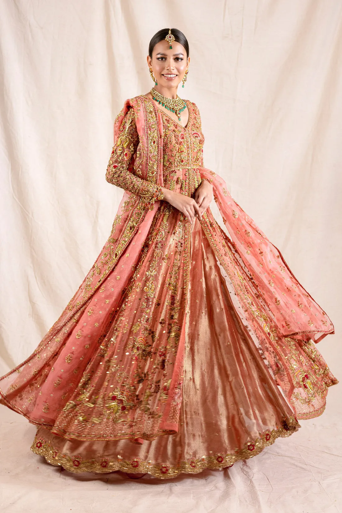Embroidered Peach Lehenga Pakistani Mehndi Dresses
