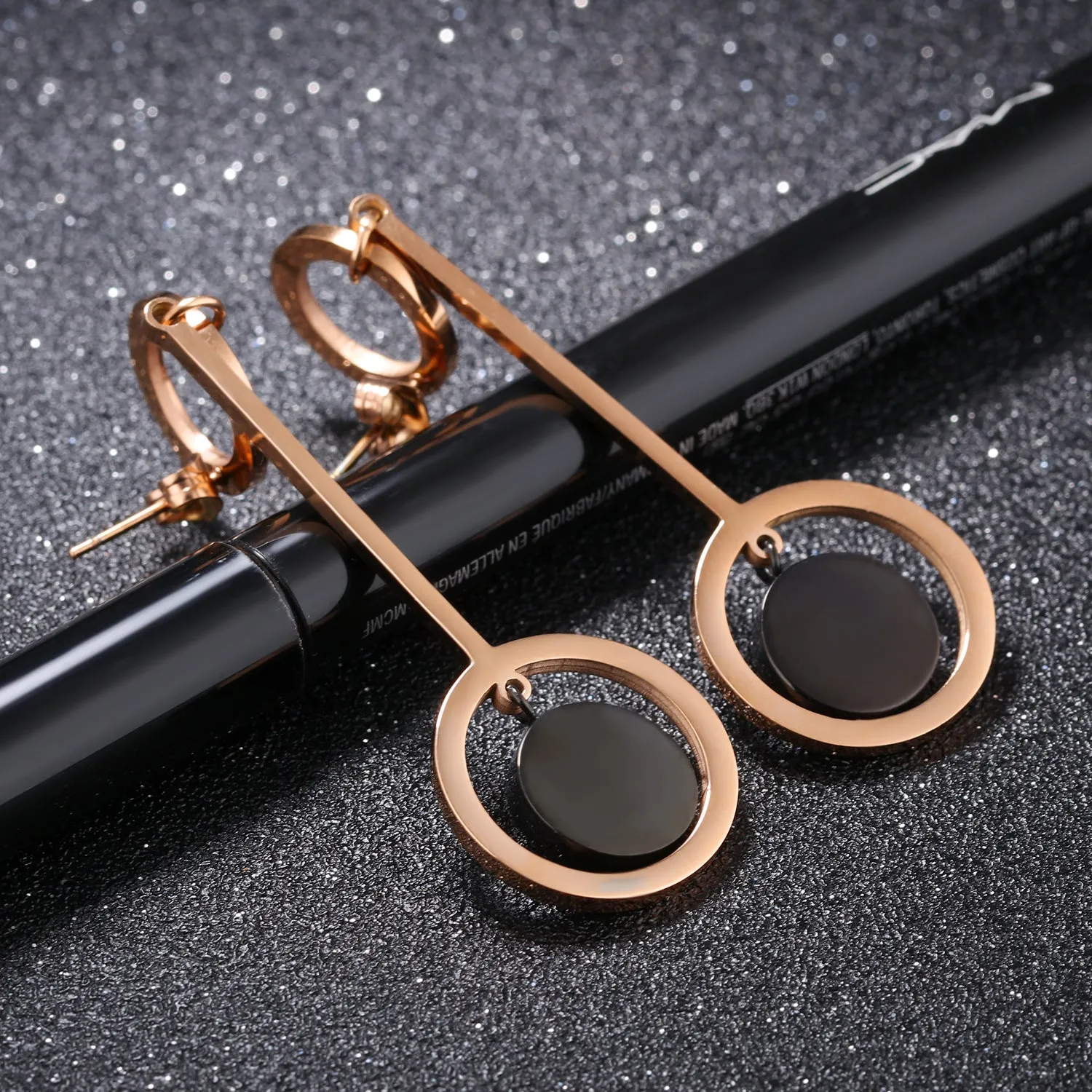 Exaggerated Personality Earrings Earrings Women Long Temperament Earrings Round Titanium Steel Simple Earrings