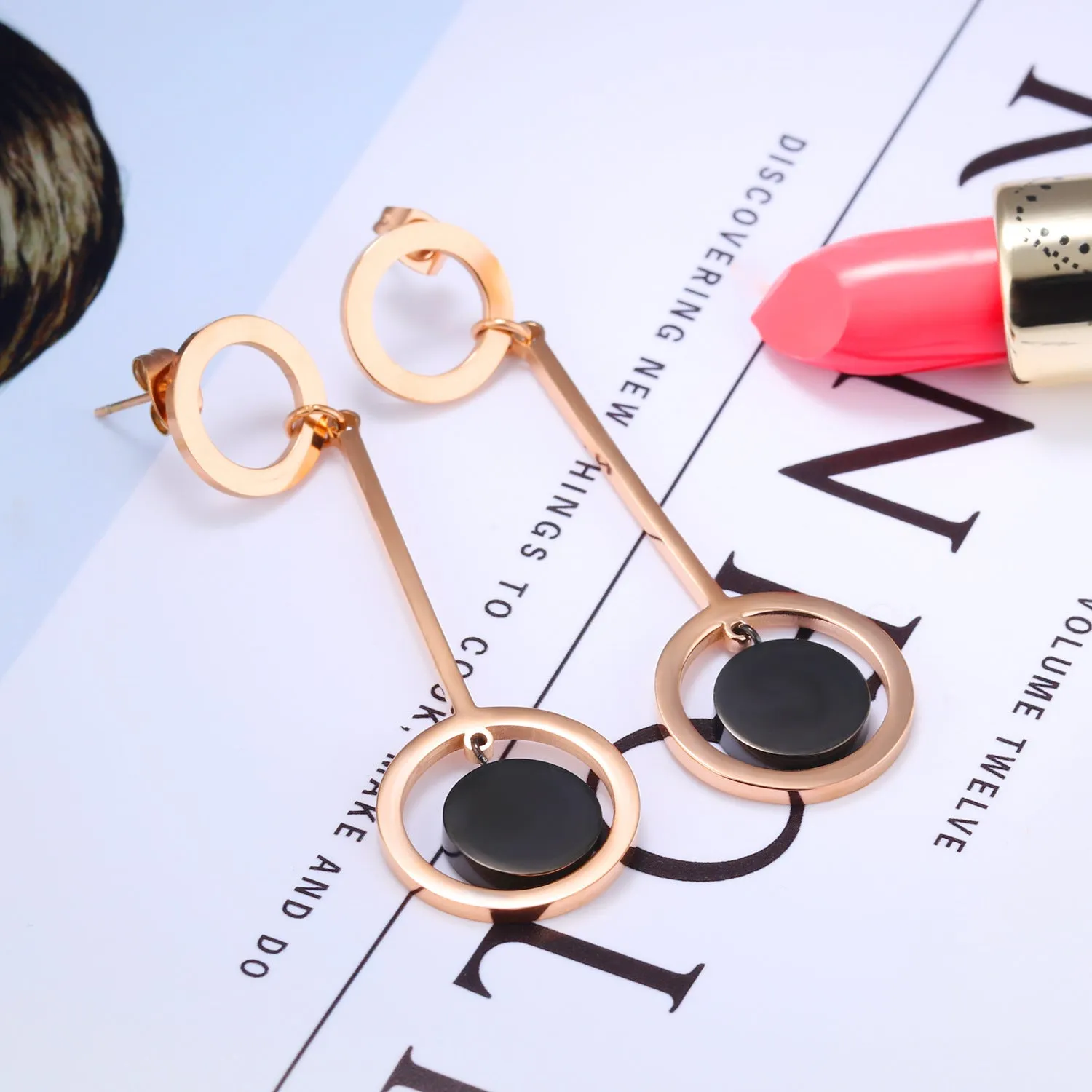 Exaggerated Personality Earrings Earrings Women Long Temperament Earrings Round Titanium Steel Simple Earrings