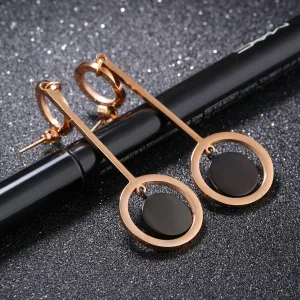 Exaggerated Personality Earrings Earrings Women Long Temperament Earrings Round Titanium Steel Simple Earrings