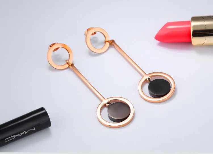 Exaggerated Personality Earrings Earrings Women Long Temperament Earrings Round Titanium Steel Simple Earrings