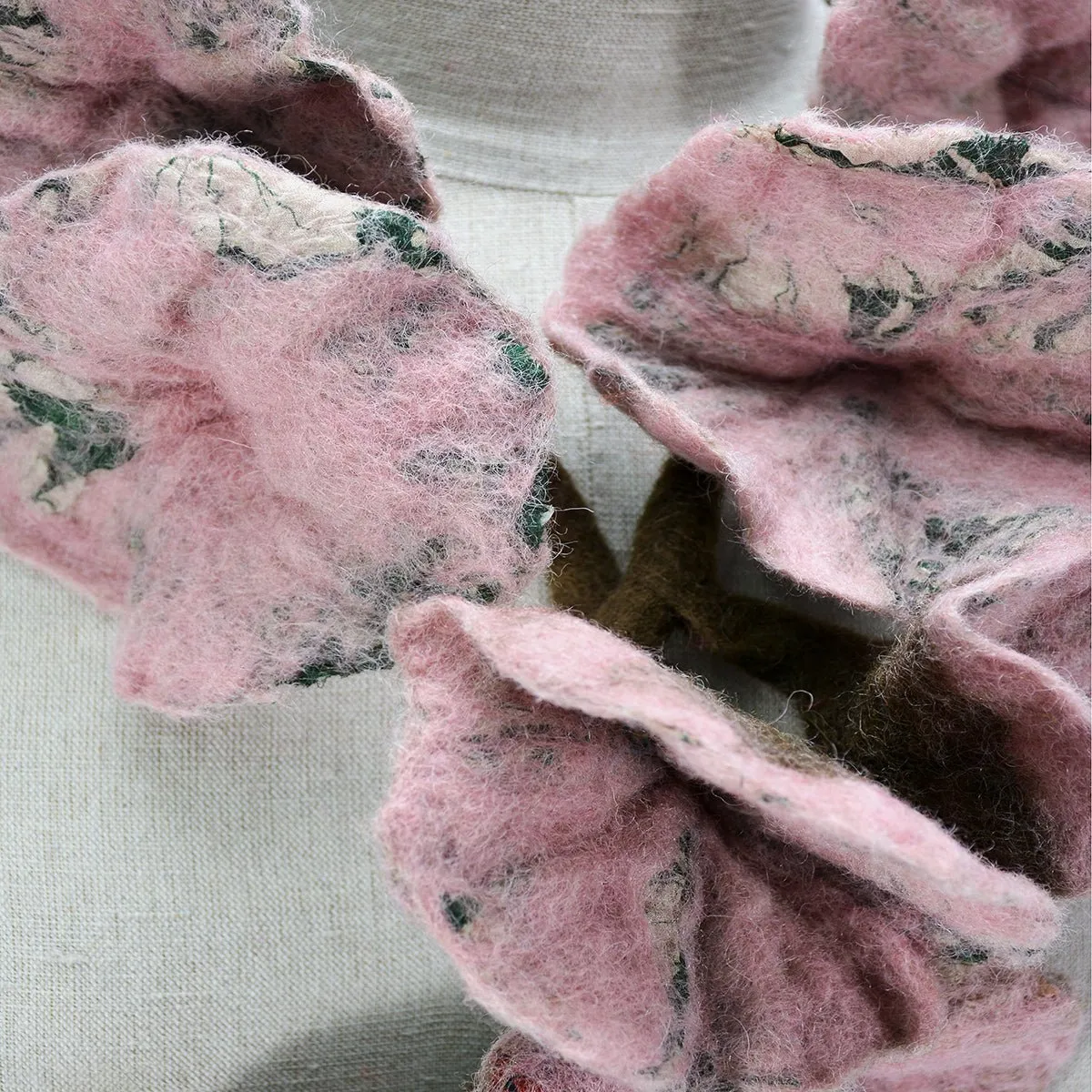 Felted Flower on Vintage Silk Scarves- Beige