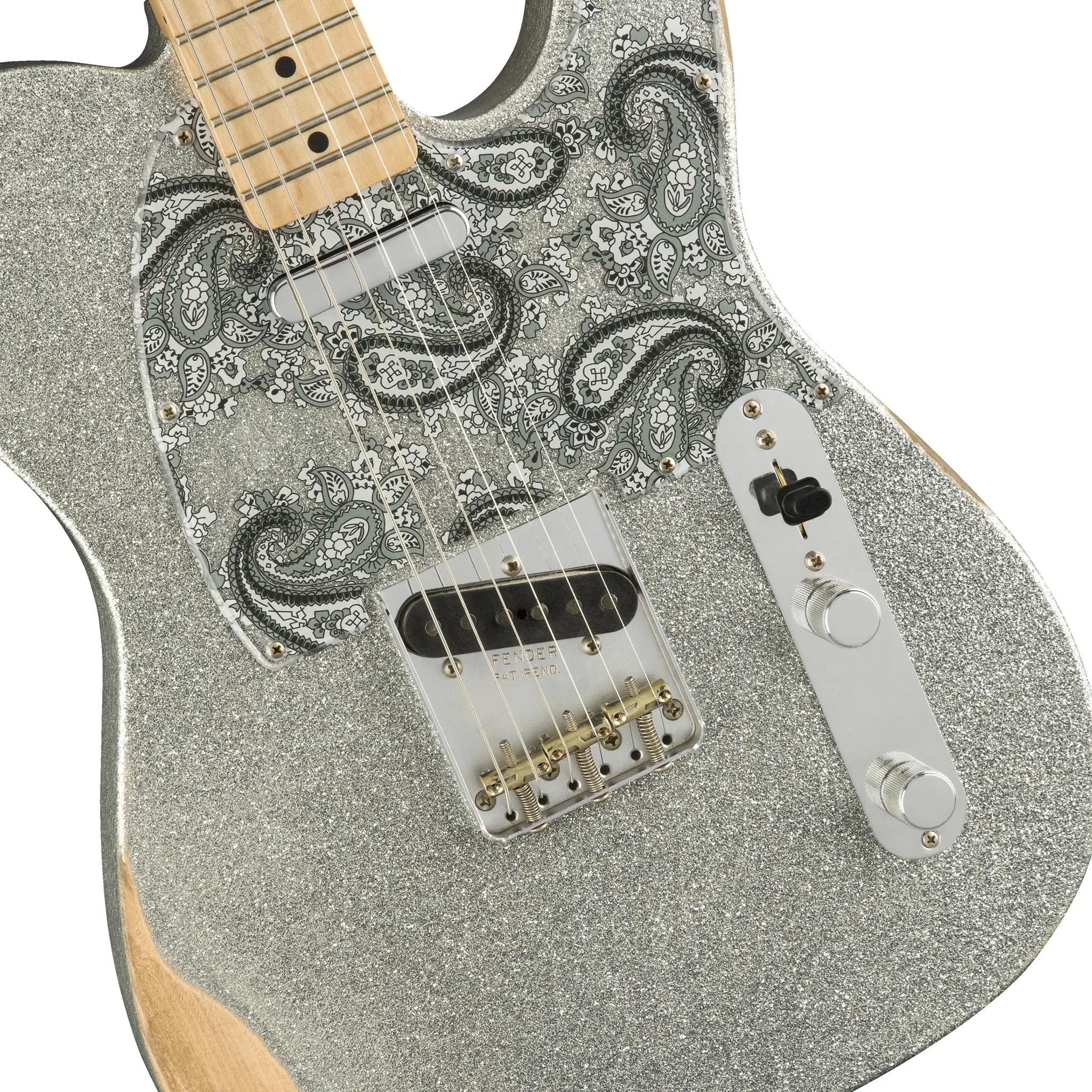 Fender Brad Paisley Road Worn Telecaster Electric Guitar, Maple FB, Silver Sparkle