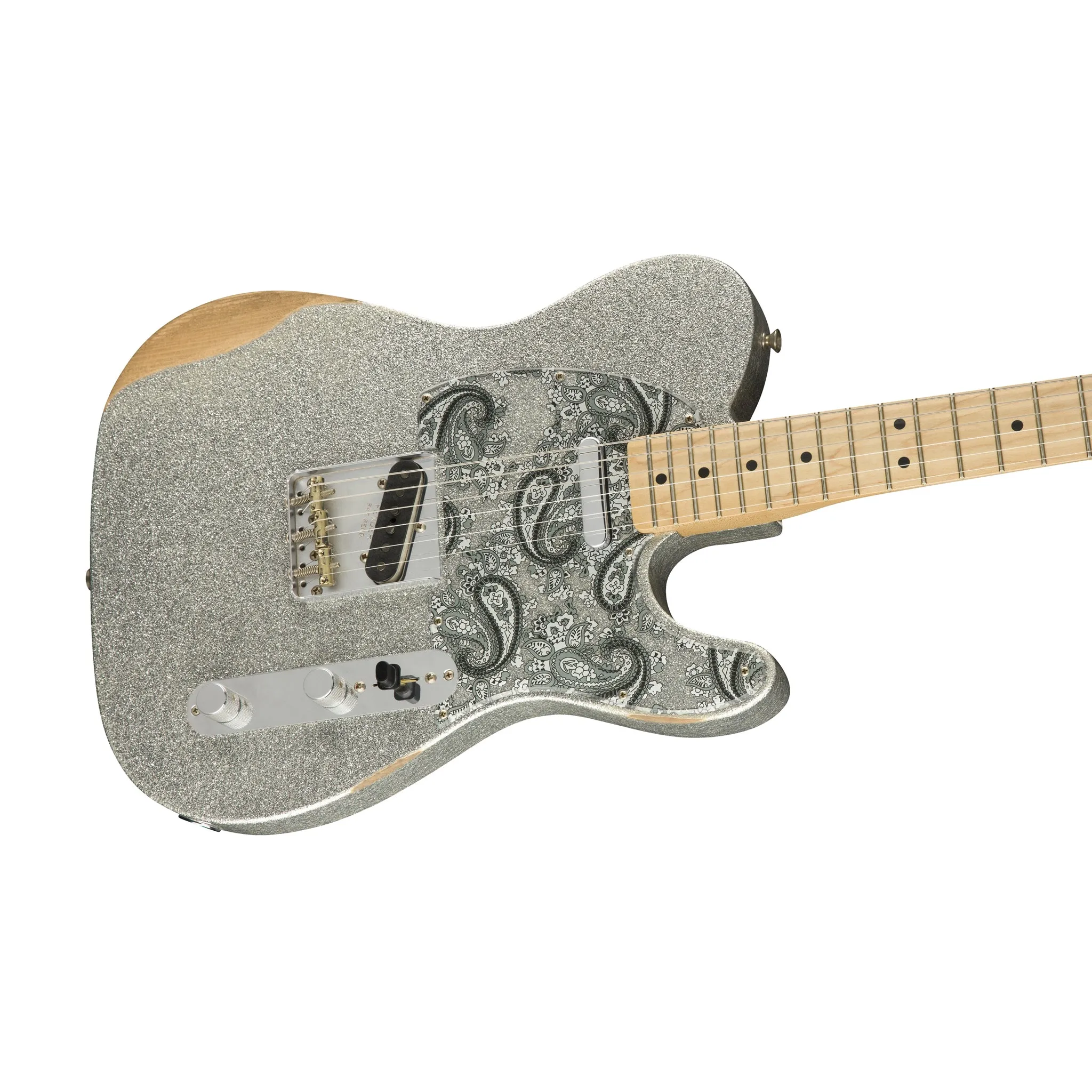 Fender Brad Paisley Road Worn Telecaster Electric Guitar, Maple FB, Silver Sparkle