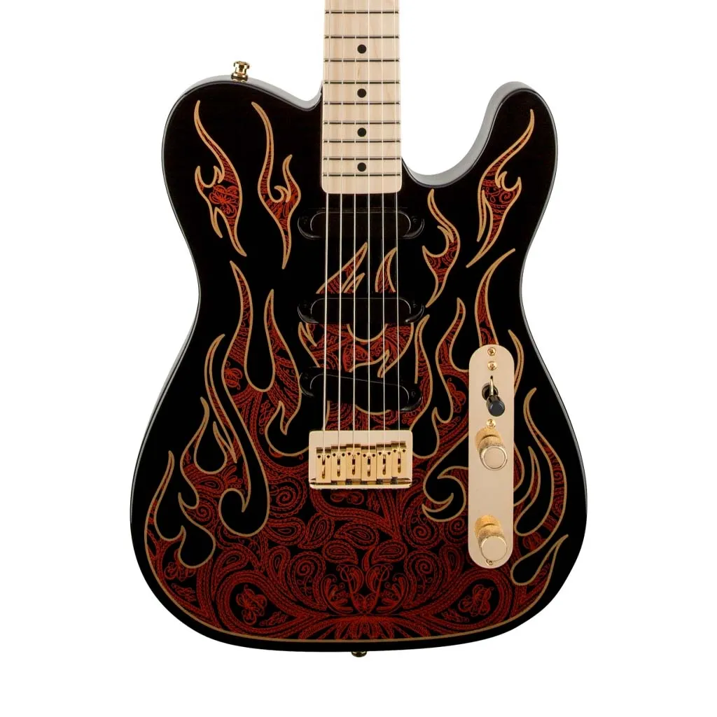Fender James Burton Telecaster Electric Guitar w/Case, Maple Neck, Red Paisley Flames