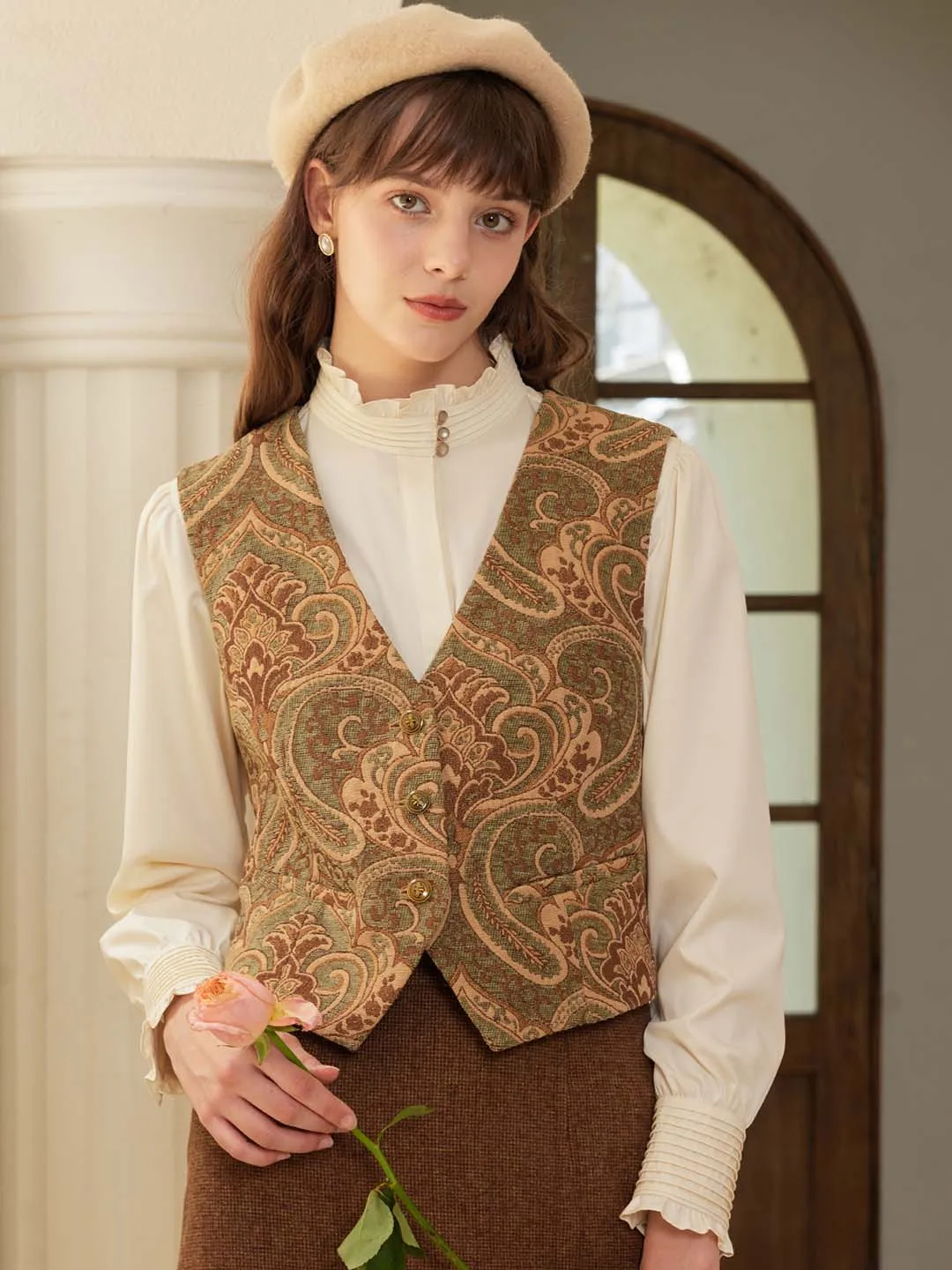 【Final Sale】Emmeline Vintage Court V Neck Vest