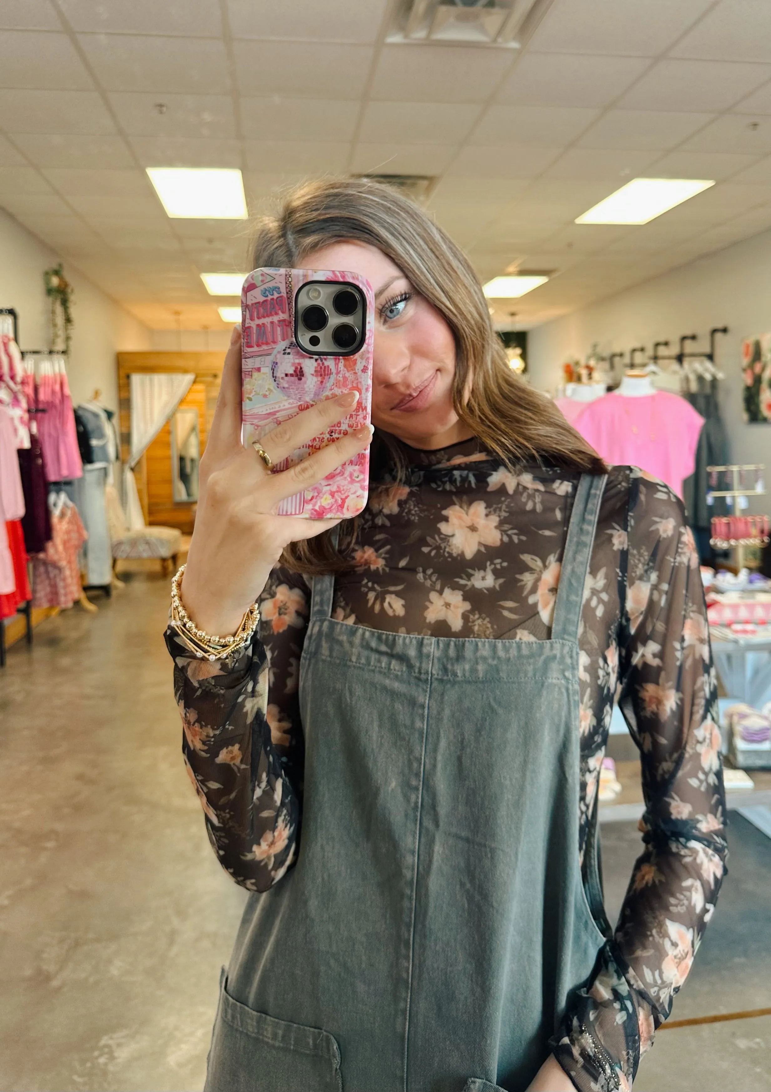 Floral Black Sheer Mesh Lace Layering Top (S-L)