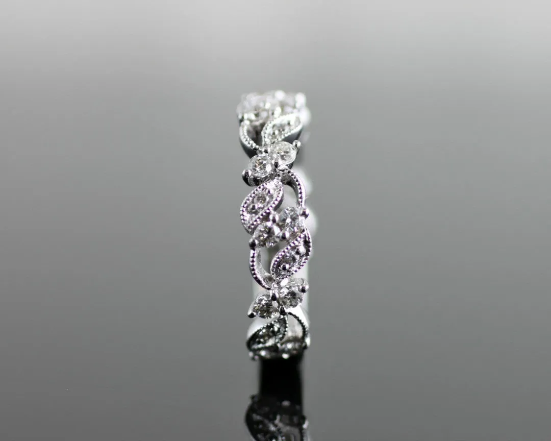 Floral Diamond Band with Milgrain Beading and Filigree