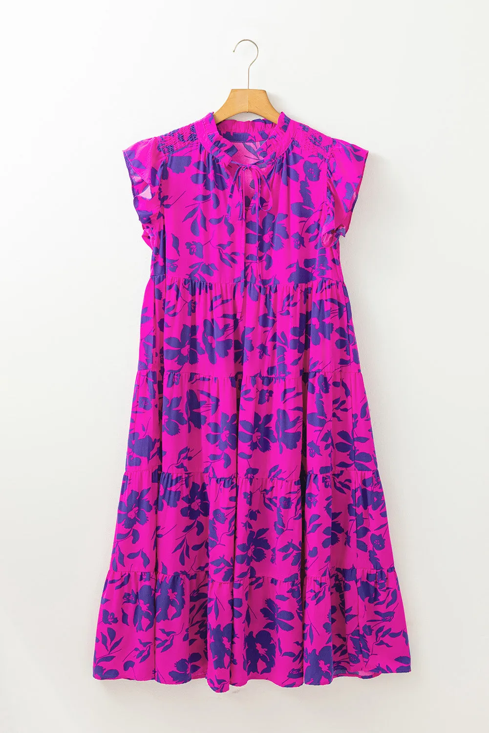Floral Print Flutter Sleeve Maxi Dress