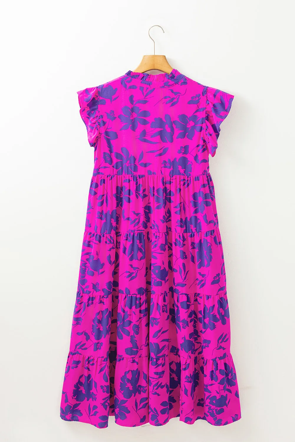 Floral Print Flutter Sleeve Maxi Dress