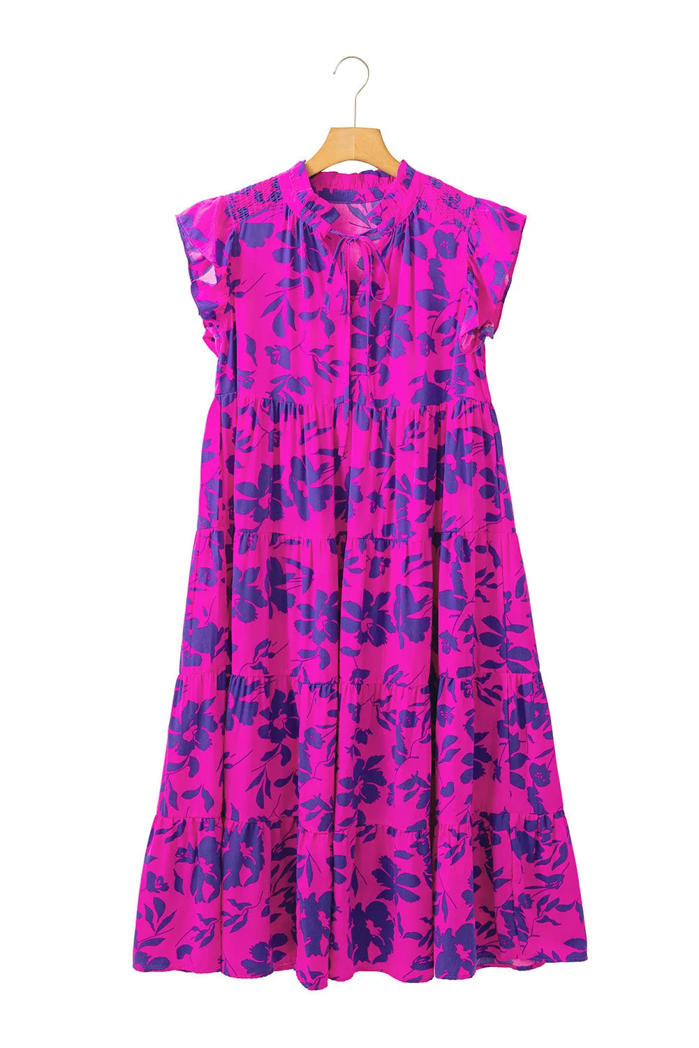 Floral Print Flutter Sleeve Maxi Dress