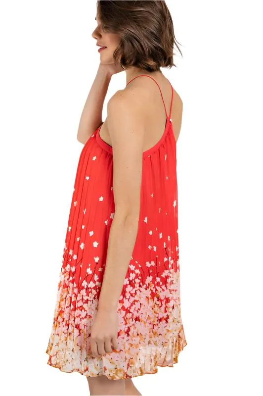 Floral Print Pleated Halter Neck Dress