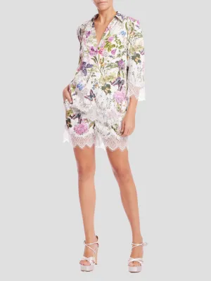 Floral V-Neck Top with Lace Trim