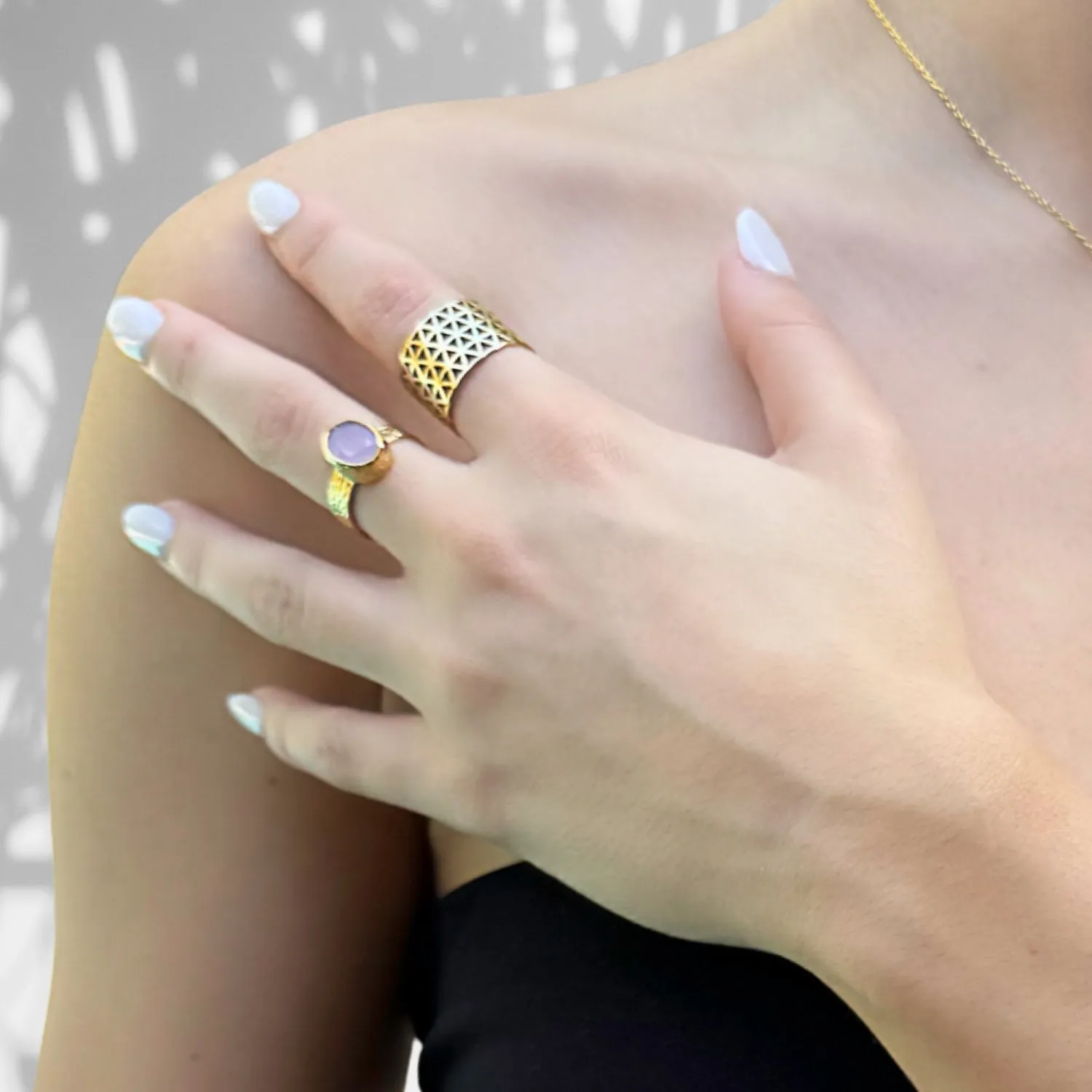 Flower of Life Gold Adjustable Statement Ring
