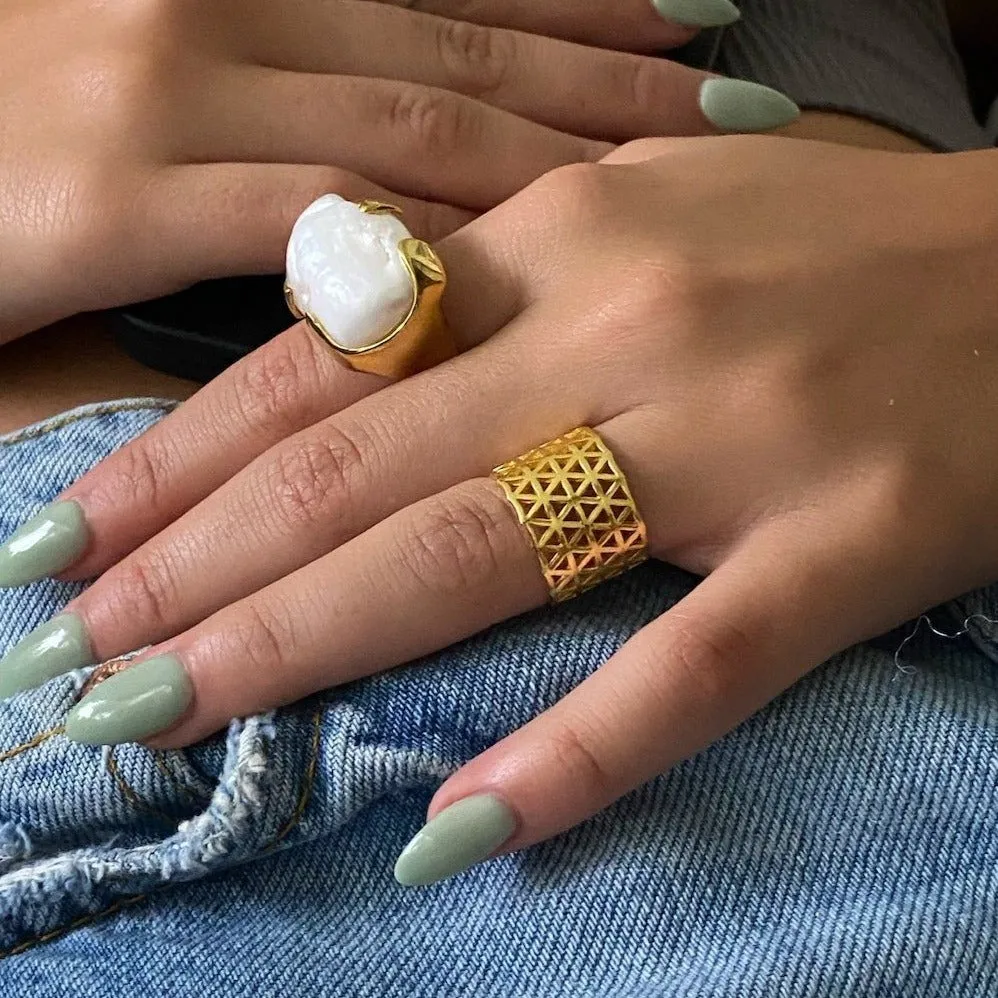 Flower of Life Gold Adjustable Statement Ring
