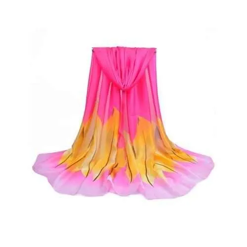 Fresh Leaves Printed Silky Long Scarf - Rose Red