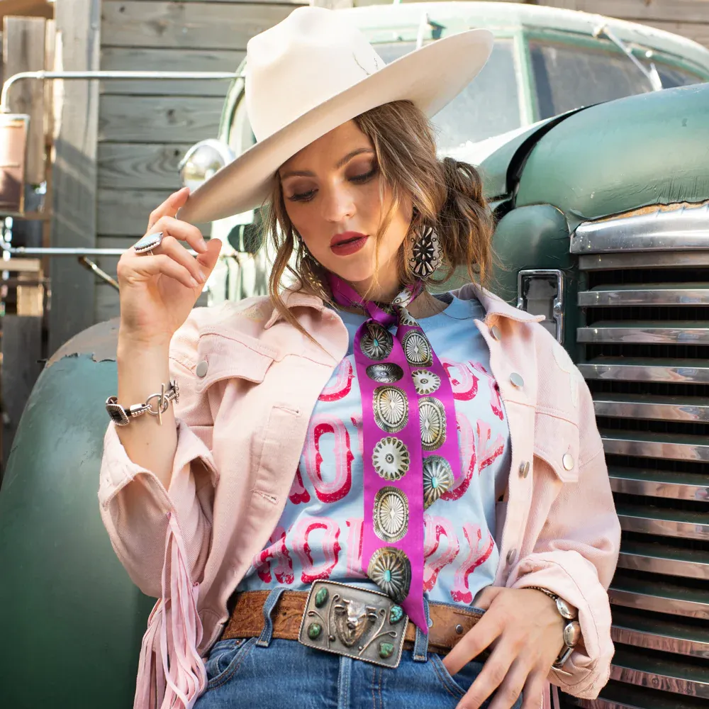 Fringe Scarves Big Concho Twilly-Pink