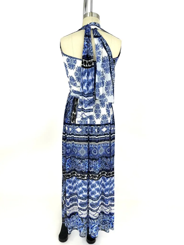 Fuzzi Mesh Paisley Halter Dress