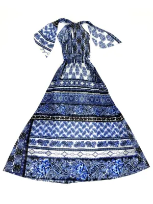Fuzzi Mesh Paisley Halter Dress