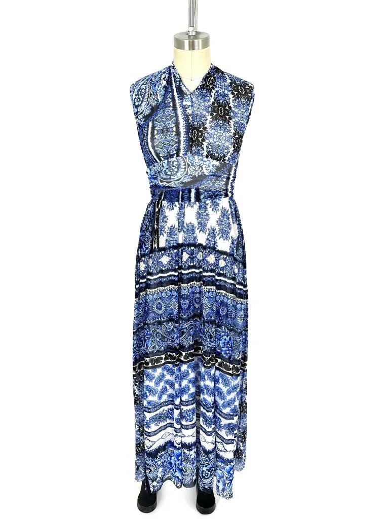 Fuzzi Mesh Paisley Halter Dress