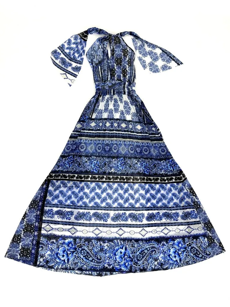 Fuzzi Mesh Paisley Halter Dress