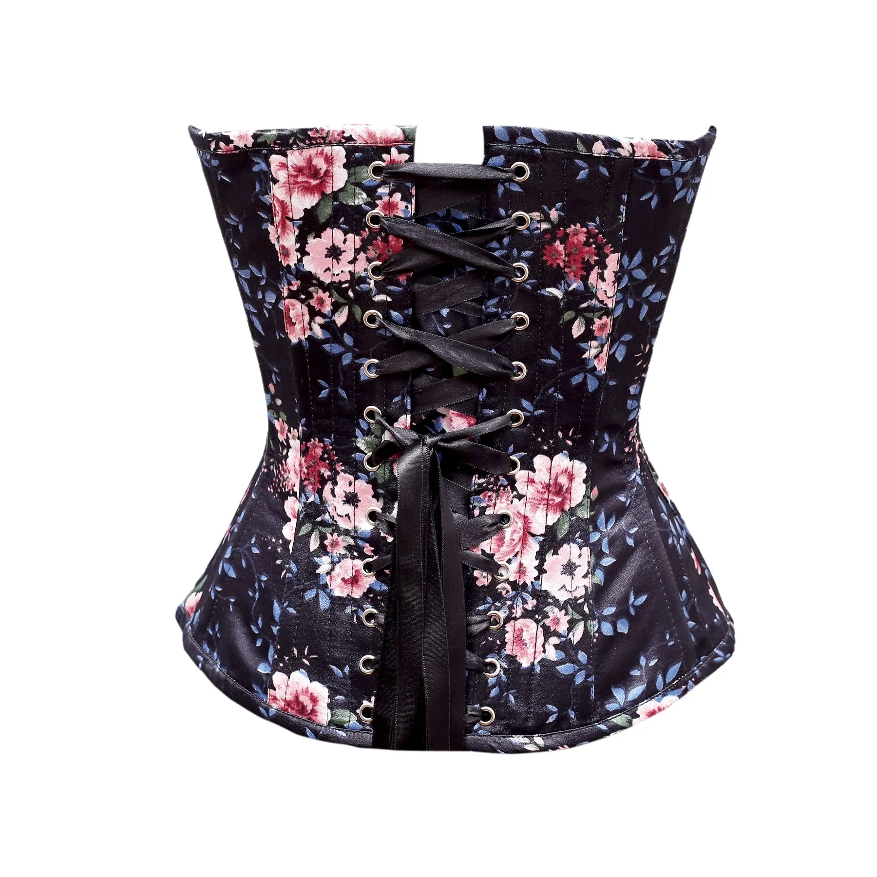 Garland Floral Print Satin Overbust Corset