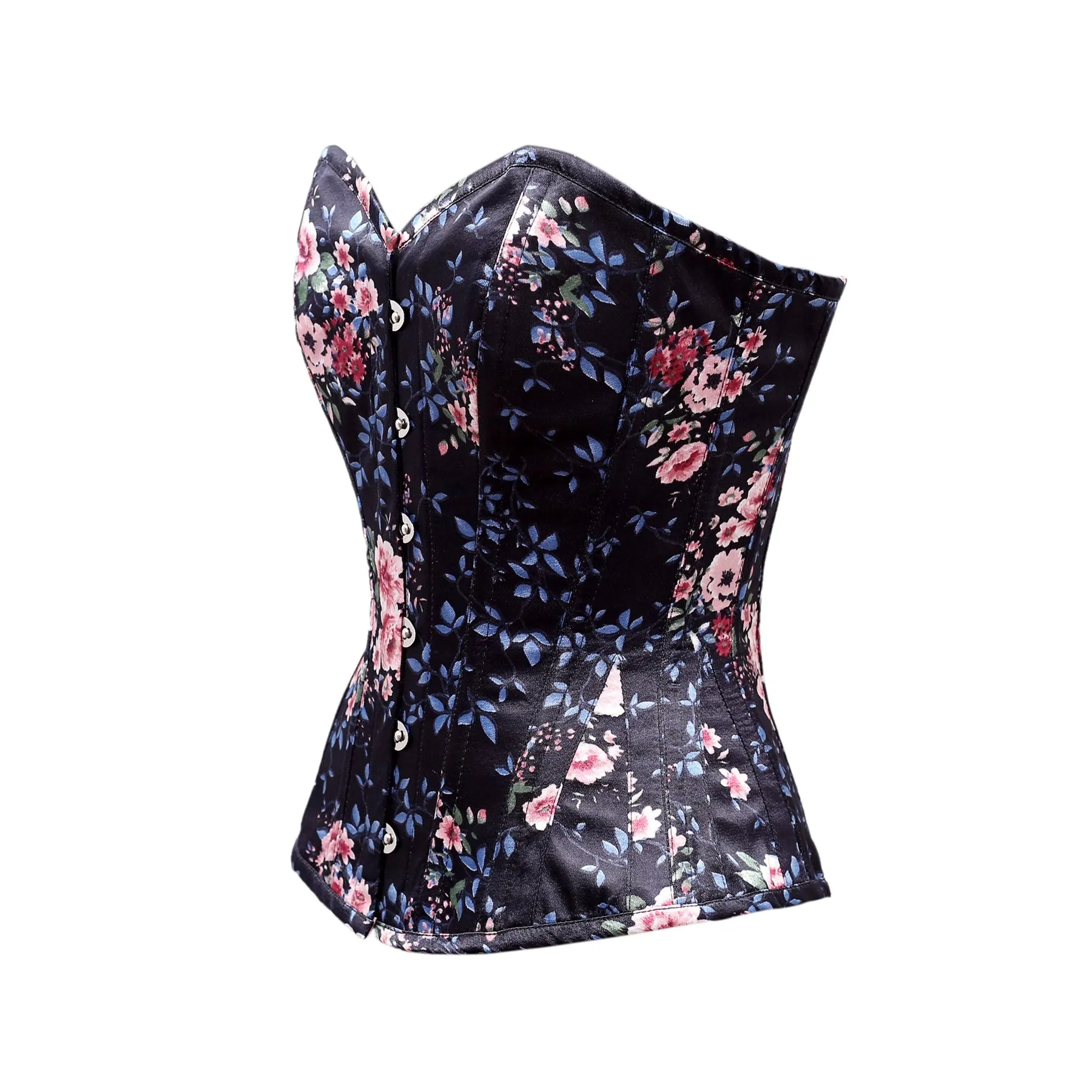 Garland Floral Print Satin Overbust Corset